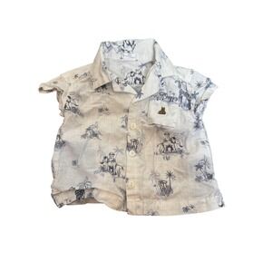 Baby Gap Shirt 9-12 Months White Safari Animal Linen Button Up Top‎ Cute